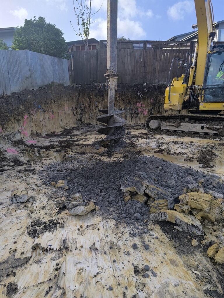 Excavation and pile drilling on site
