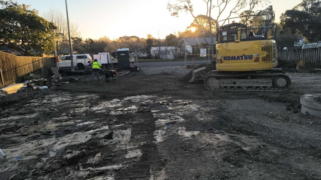 Cleared site with retaining works